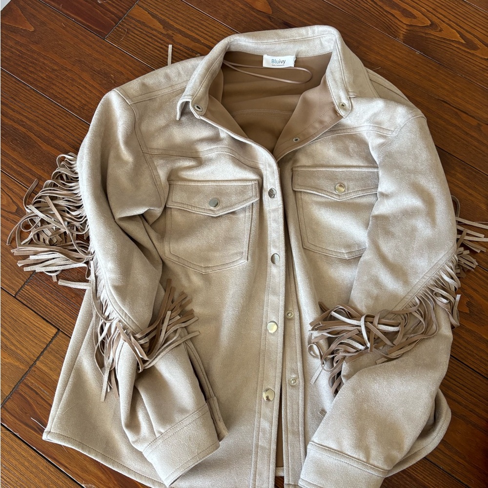 Bluivy Tan Utility Jacket with Fringe Detail